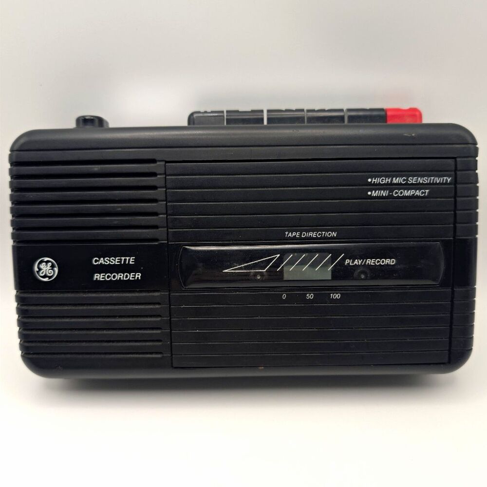 GE 3-5300A Handheld Cassette Tape Recorder Black, Headphone Jack, DC-in